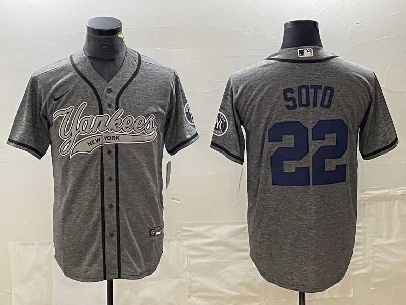 Men%27s New York Yankees #22 Juan Soto Grey Gridiron Cool Base Stitched Baseball Jersey